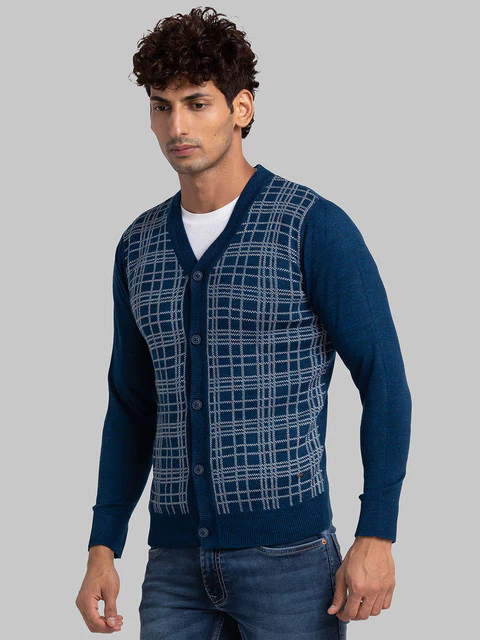 Parx Men Blue Jacquard Acrylic Sweater - Image 3