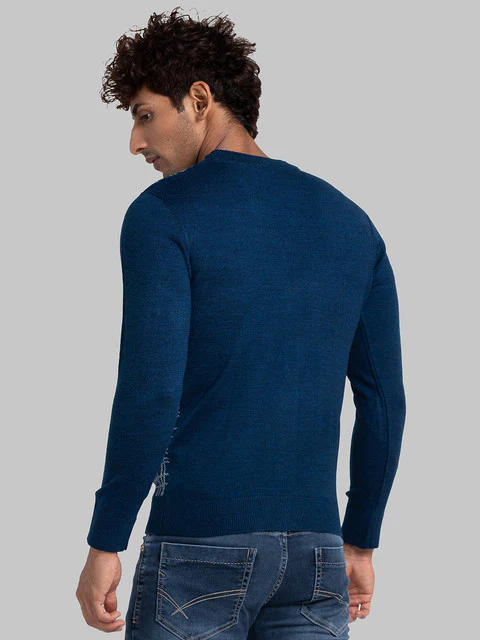 Parx Men Blue Jacquard Acrylic Sweater - Image 4
