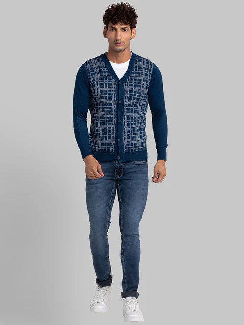 Parx Men Blue Jacquard Acrylic Sweater - Image 5