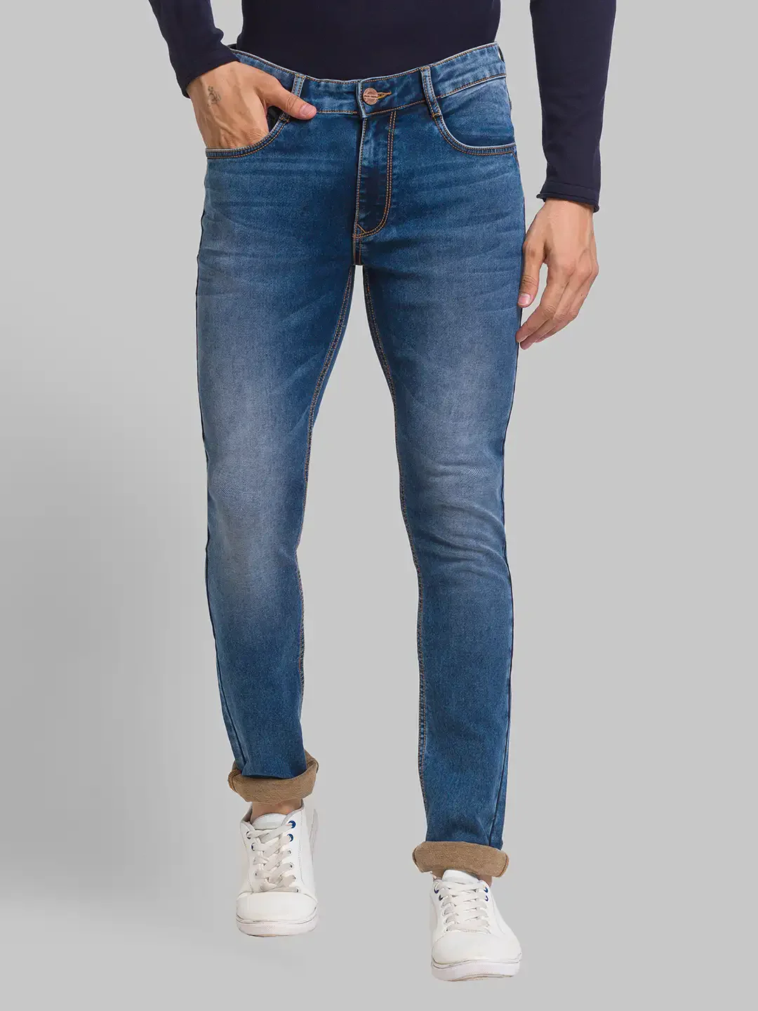 Parx Men Blue Jacquard Skinny Fit Cotton Blend Jeans