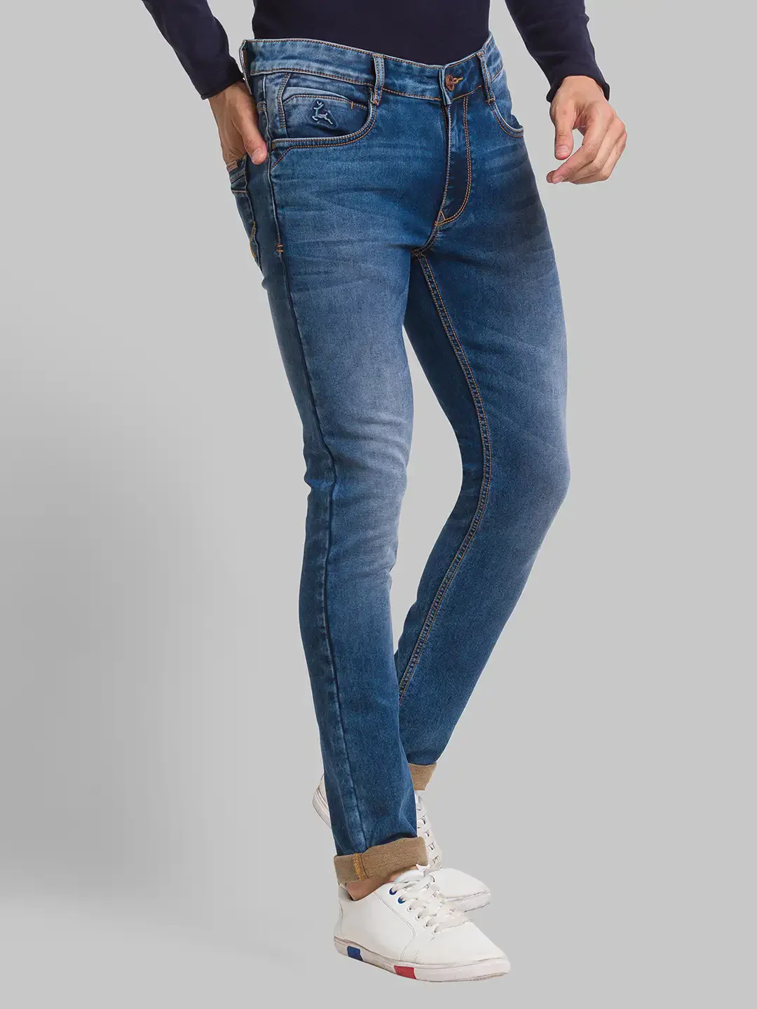 Parx Men Blue Jacquard Skinny Fit Cotton Blend Jeans - Image 2