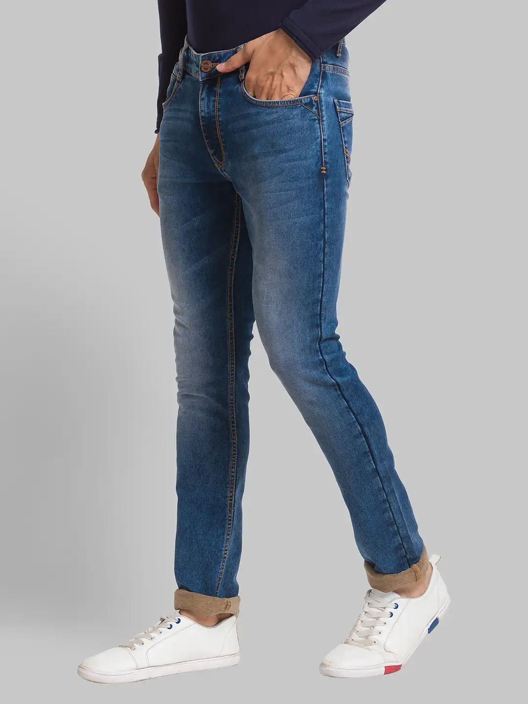 Parx Men Blue Jacquard Skinny Fit Cotton Blend Jeans - Image 3