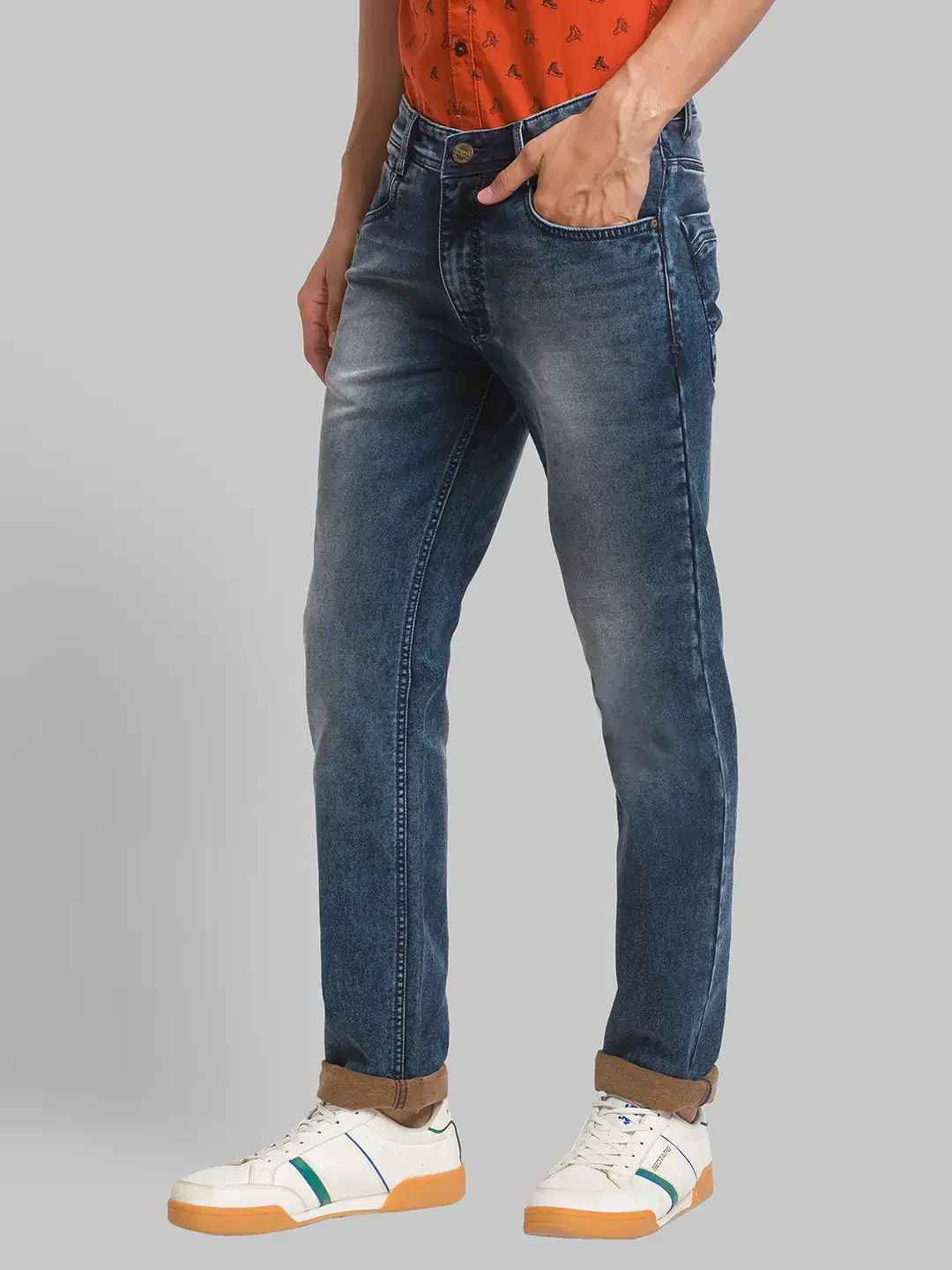 Parx Men Blue Jacquard Slim Tapered Fit Cotton Blend Jeans - Image 3