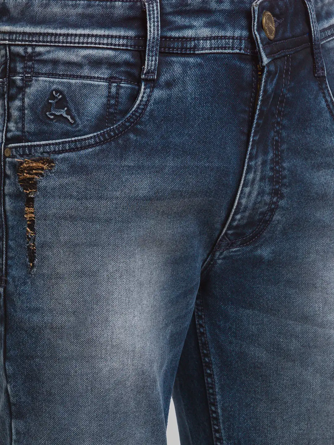 Parx Men Blue Jacquard Slim Tapered Fit Cotton Blend Jeans - Image 6