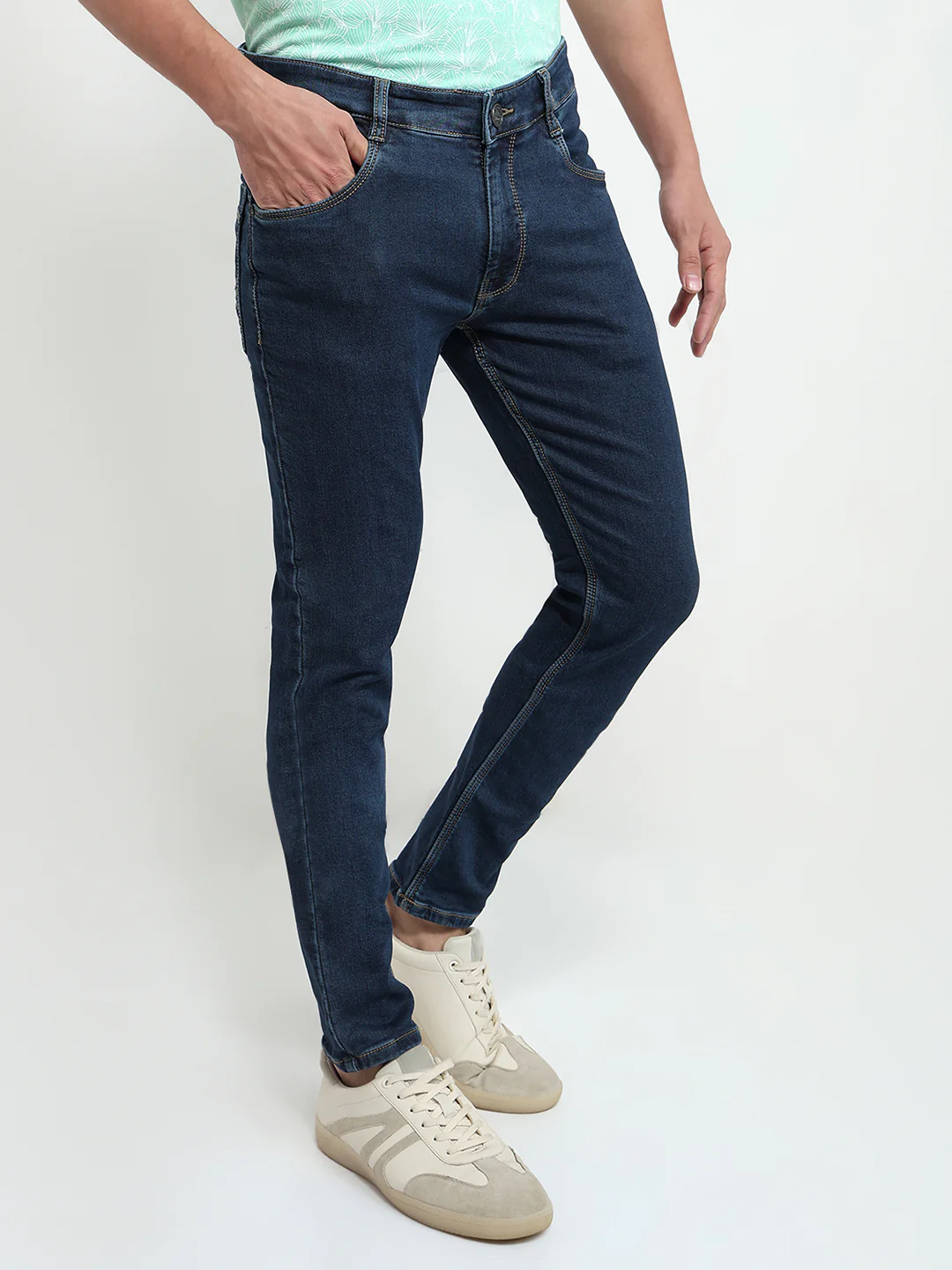 Parx Men Blue Knitted Low Rise Skinny Fit Cotton Blend Jeans - Image 3