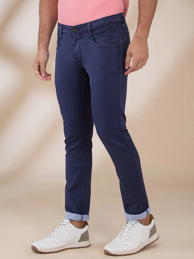 Parx Men Blue Knitted Low Rise Tapered Fit Cotton Blend Jeans - Image 3