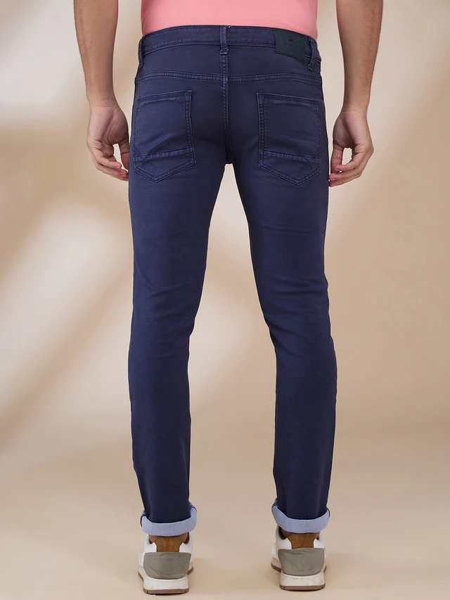 Parx Men Blue Knitted Low Rise Tapered Fit Cotton Blend Jeans - Image 4