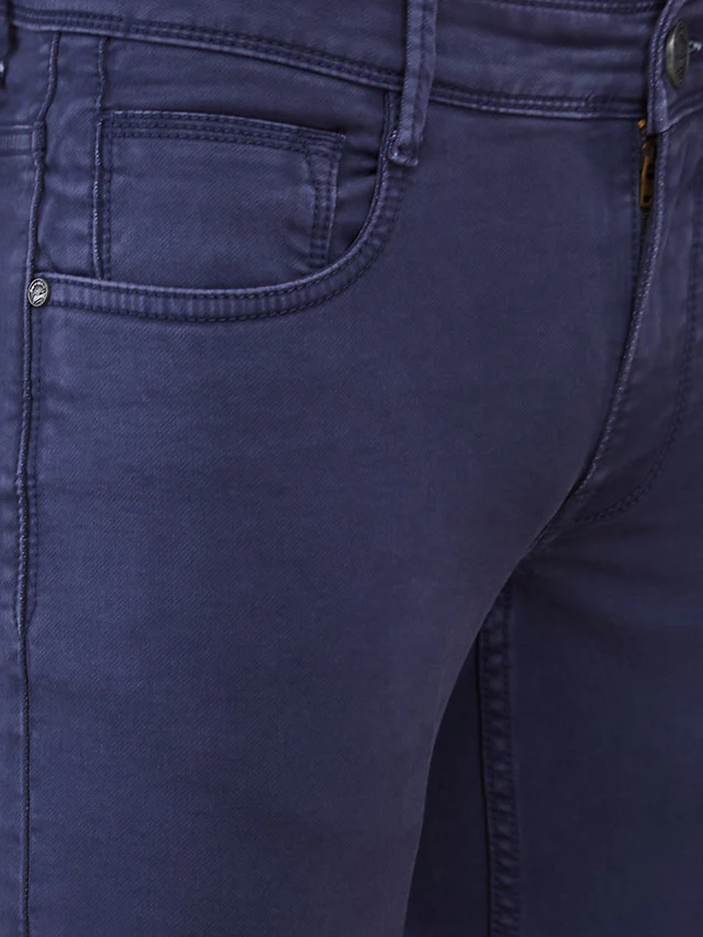 Parx Men Blue Knitted Low Rise Tapered Fit Cotton Blend Jeans - Image 5