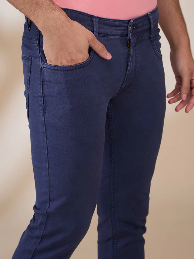 Parx Men Blue Knitted Low Rise Tapered Fit Cotton Blend Jeans - Image 7
