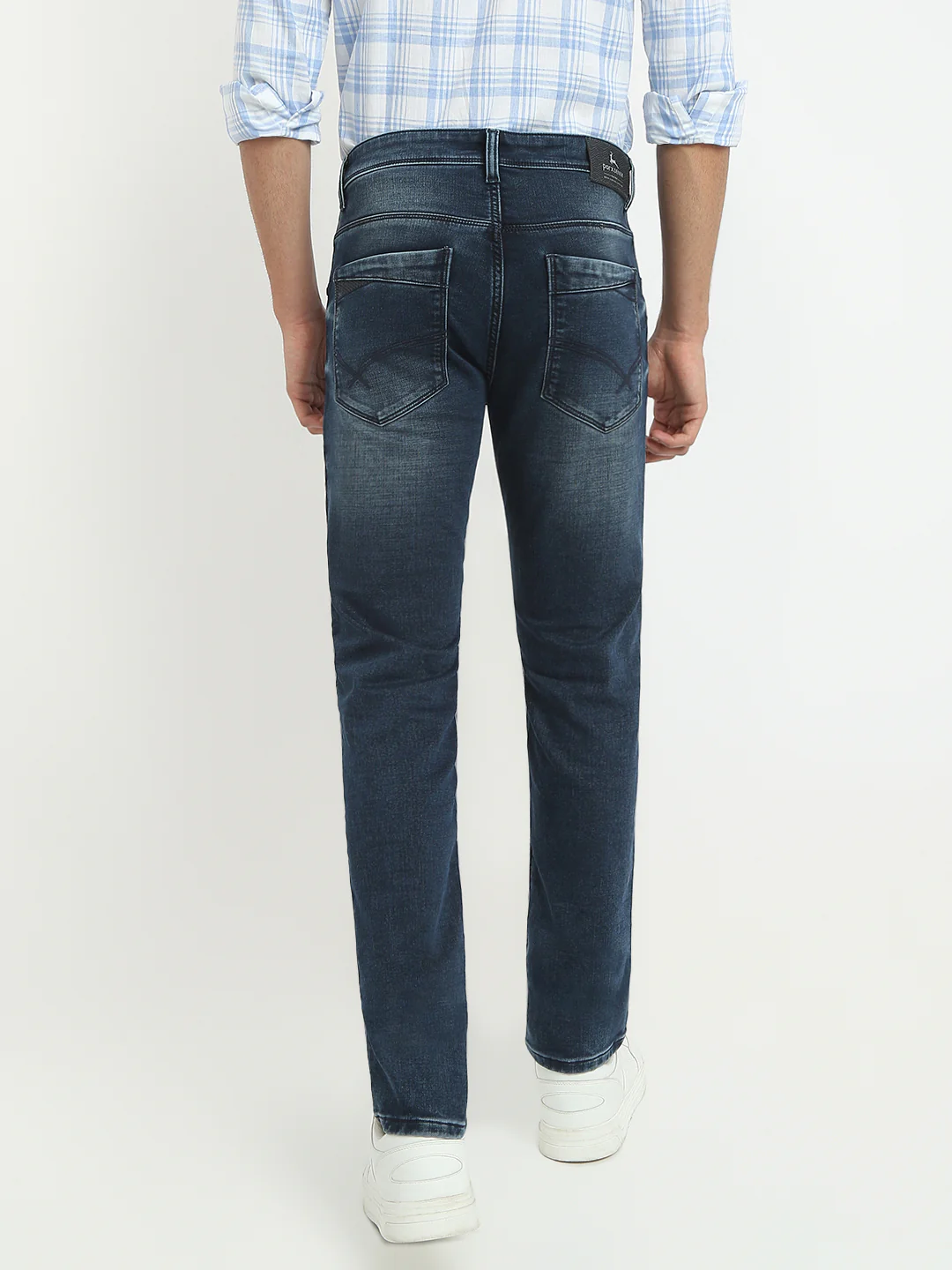 Parx Men Blue Knitted Low Rise Tapered Fit Cotton Blend Jeans - Image 4