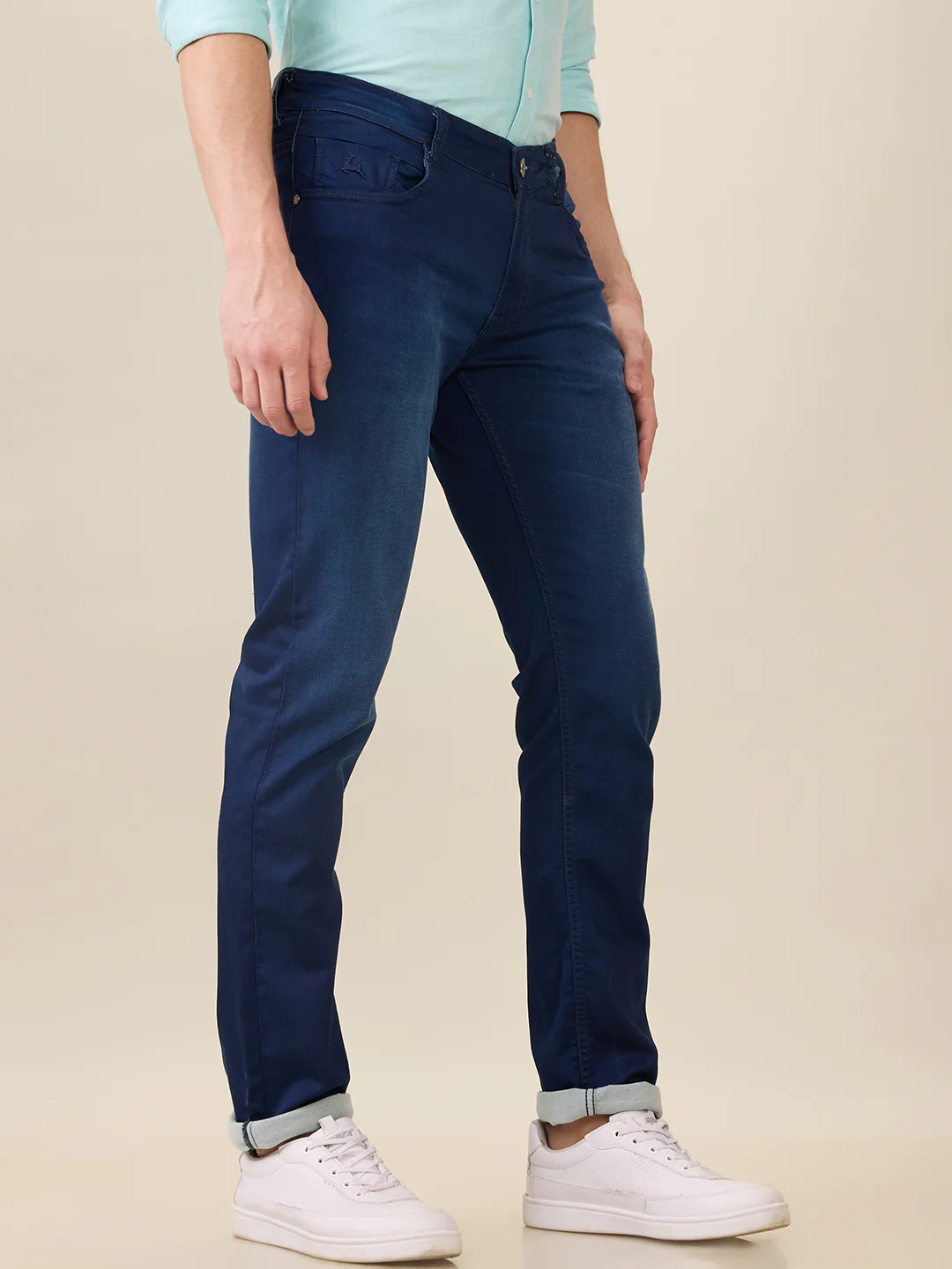 Parx Men Blue Knitted Low Rise Tapered Fit Cotton Blend Jeans - Image 2