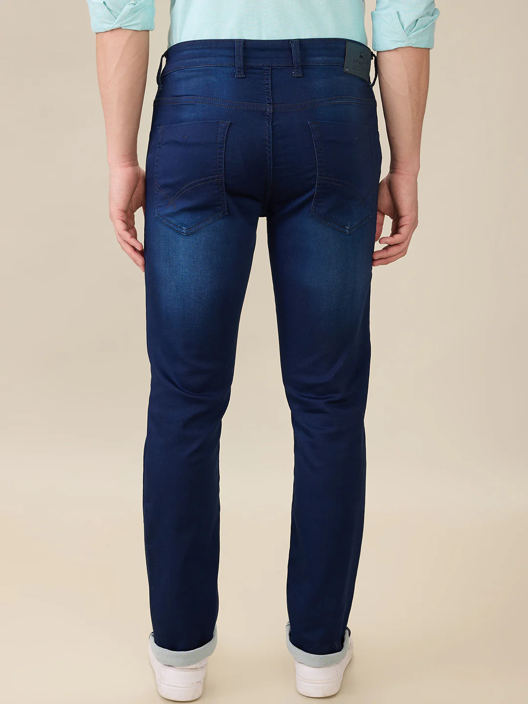 Parx Men Blue Knitted Low Rise Tapered Fit Cotton Blend Jeans - Image 4