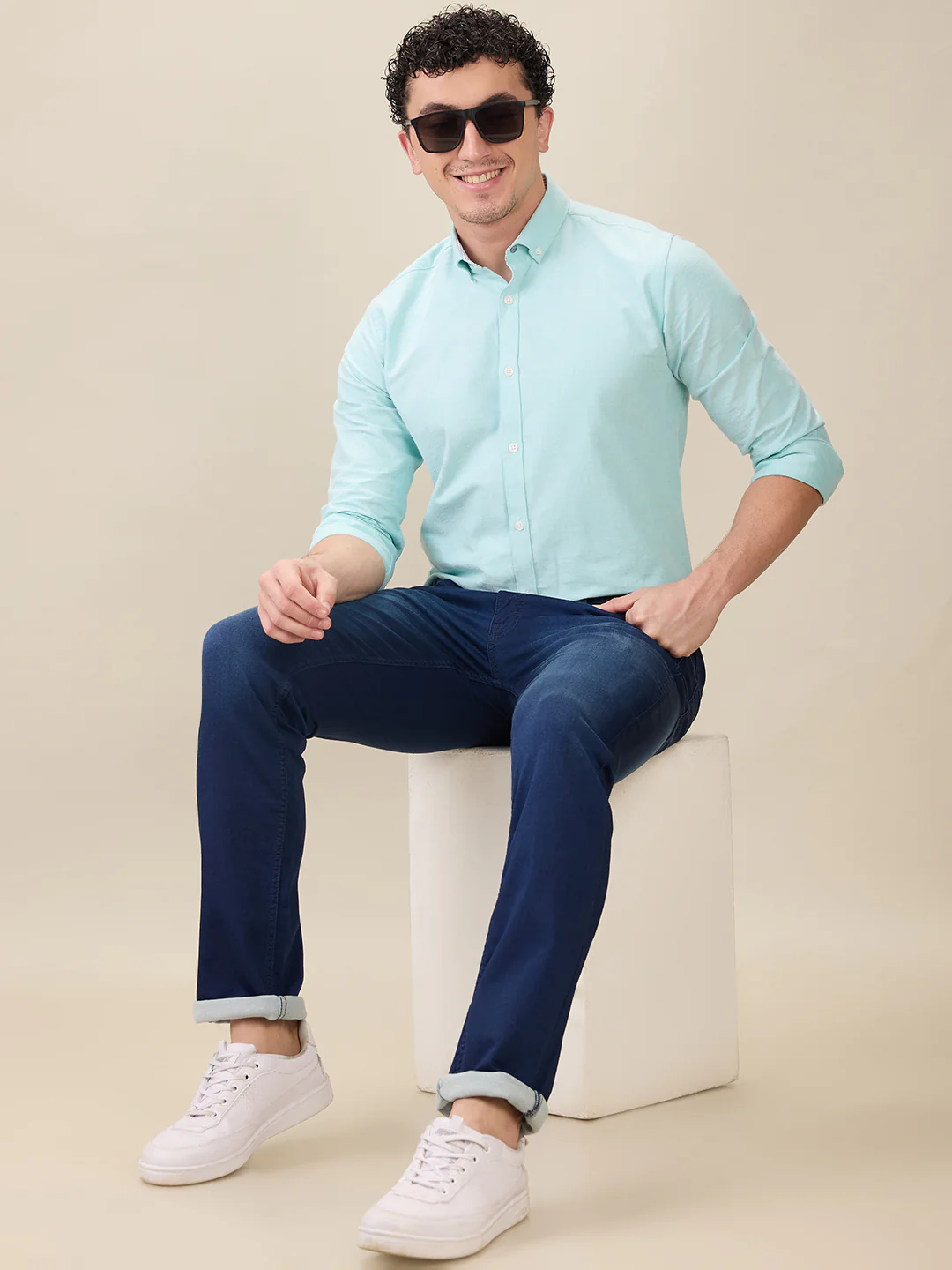 Parx Men Blue Knitted Low Rise Tapered Fit Cotton Blend Jeans - Image 7