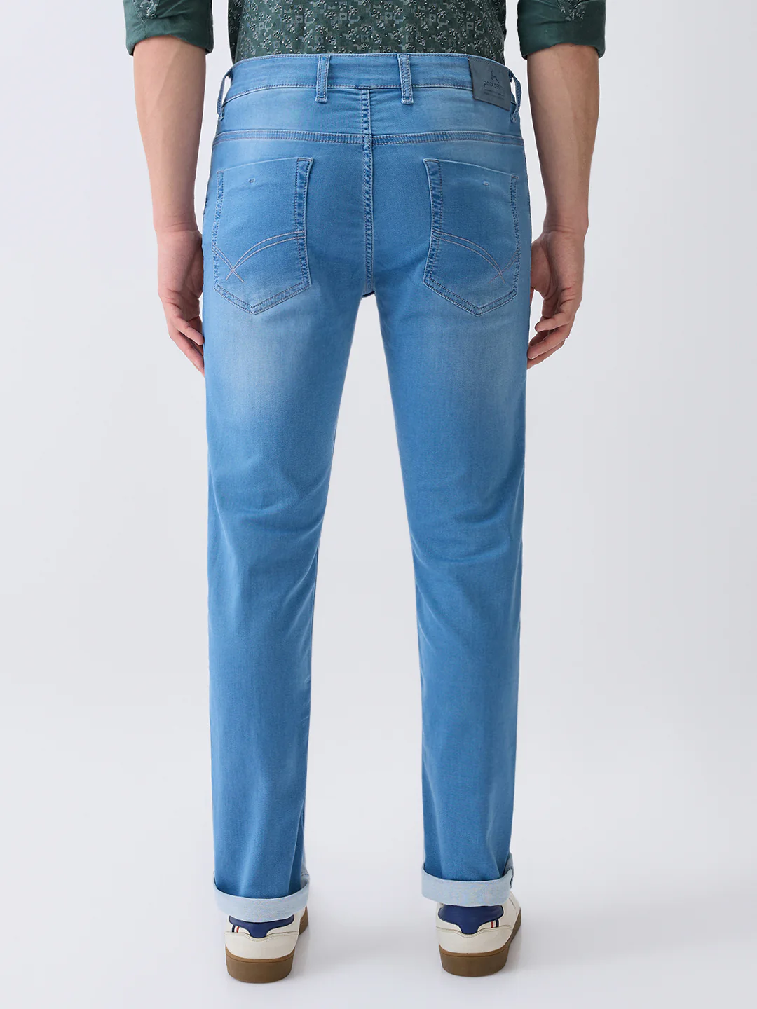 Parx Men Blue Knitted Low Rise Tapered Fit Cotton Blend Jeans - Image 4