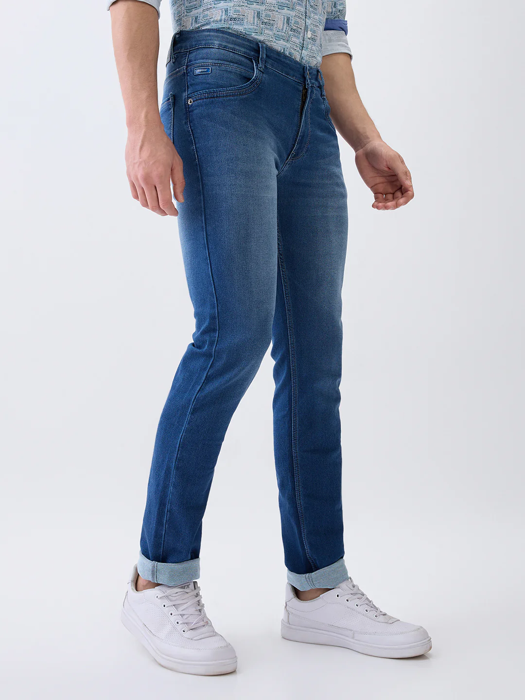 Parx Men Blue Knitted Low Rise Tapered Fit Cotton Blend Jeans - Image 3