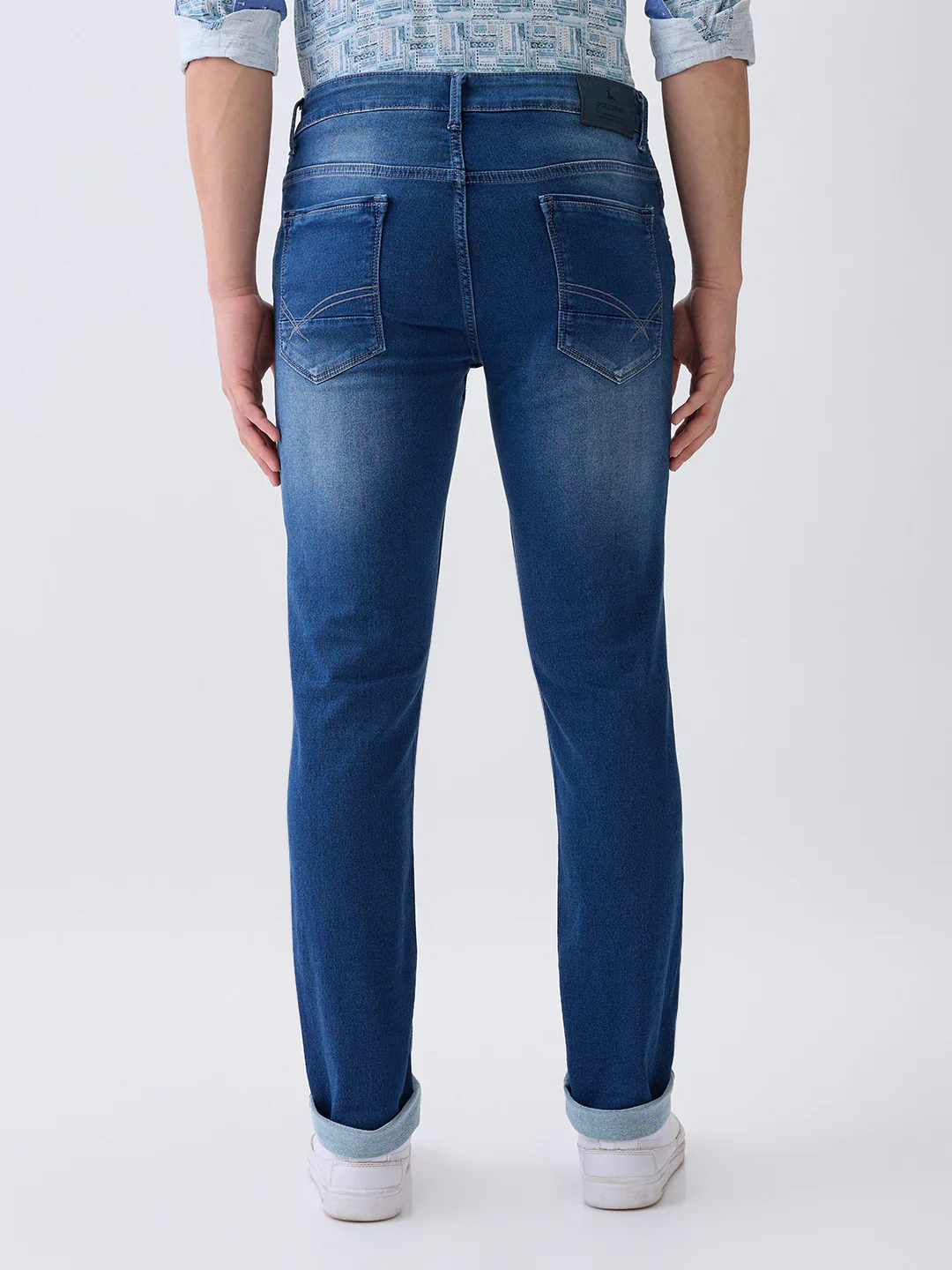 Parx Men Blue Knitted Low Rise Tapered Fit Cotton Blend Jeans - Image 4