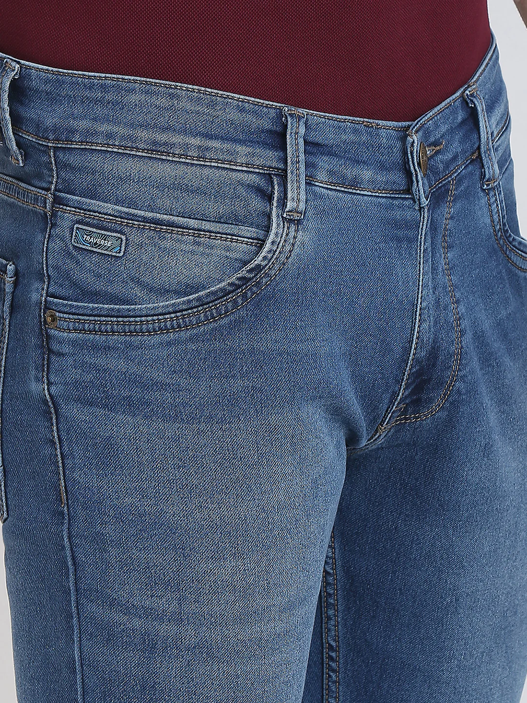 Parx Men Blue Knitted Low Rise Tapered Fit Cotton Blend Jeans - Image 6