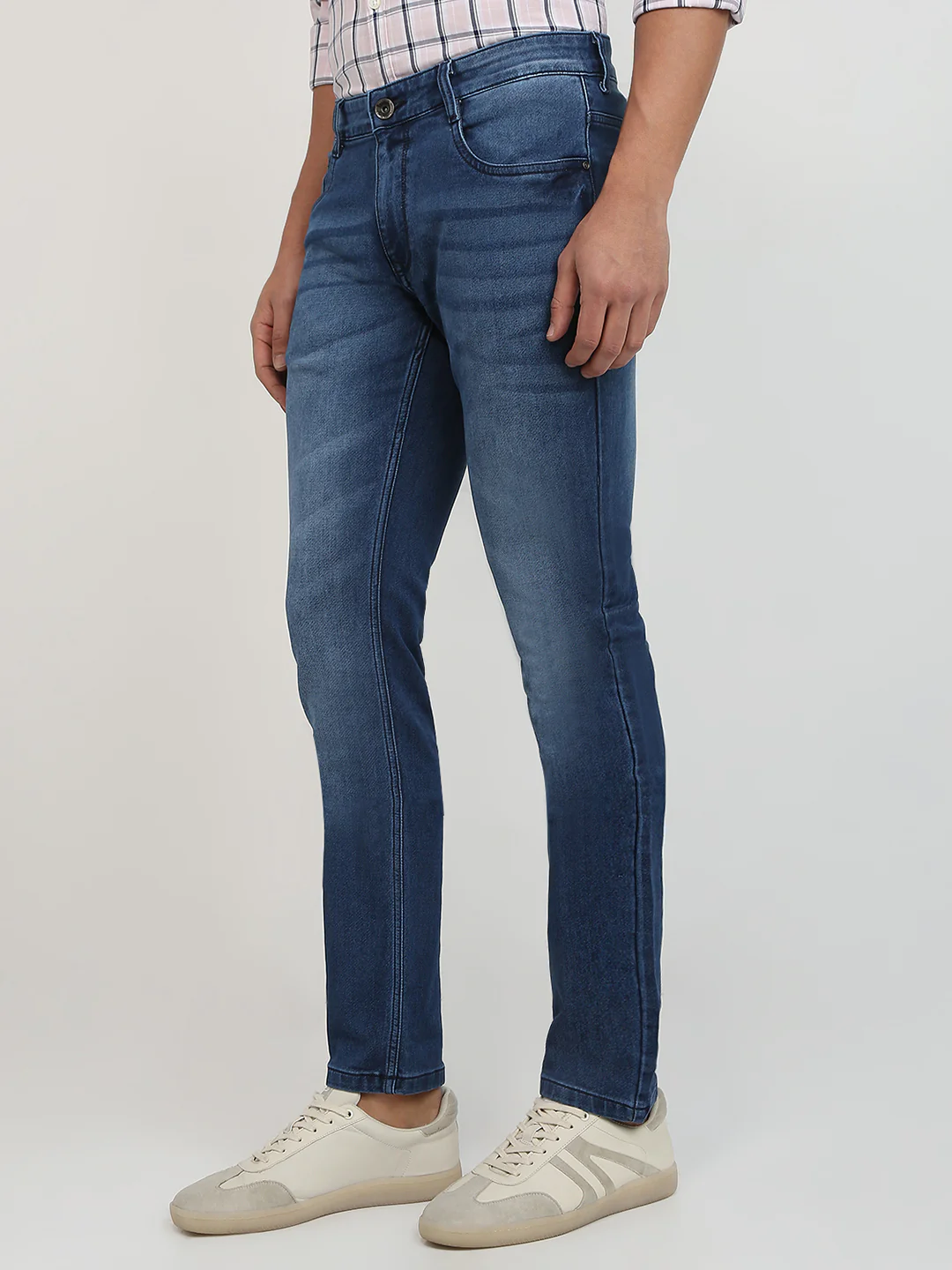 Parx Men Blue Knitted Low Rise Tapered Fit Cotton Blend Jeans - Image 2