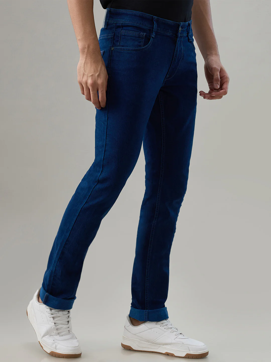 Parx Men Blue Knitted Low Rise Tapered Fit Cotton Blend Jeans - Image 2