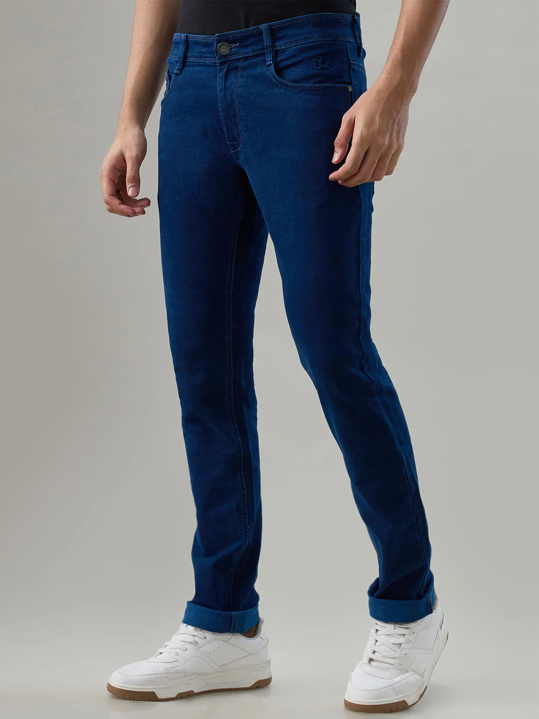 Parx Men Blue Knitted Low Rise Tapered Fit Cotton Blend Jeans - Image 3