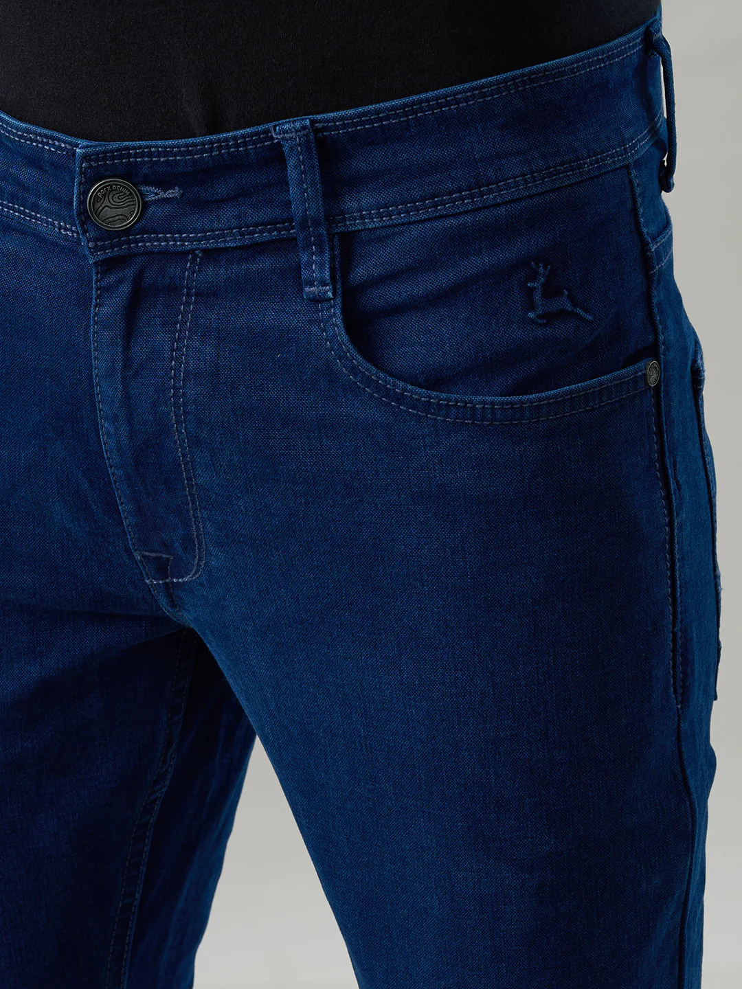 Parx Men Blue Knitted Low Rise Tapered Fit Cotton Blend Jeans - Image 6