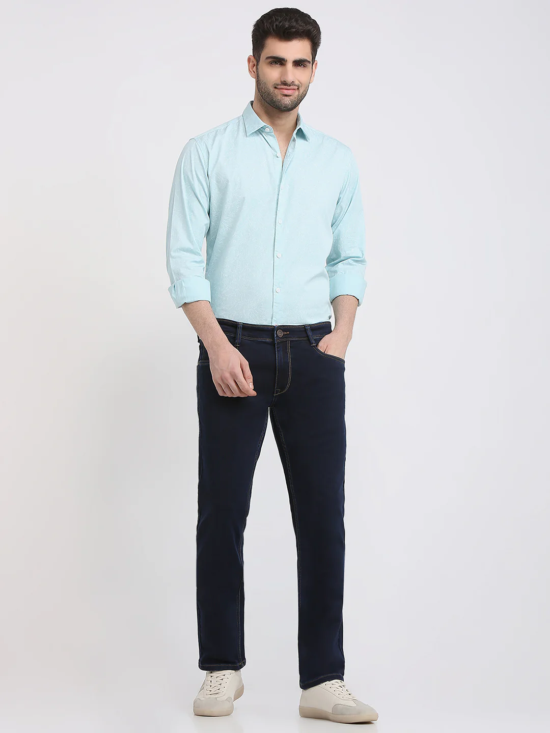 Parx Men Blue Knitted Low Rise Tapered Fit Cotton Blend Jeans - Image 5