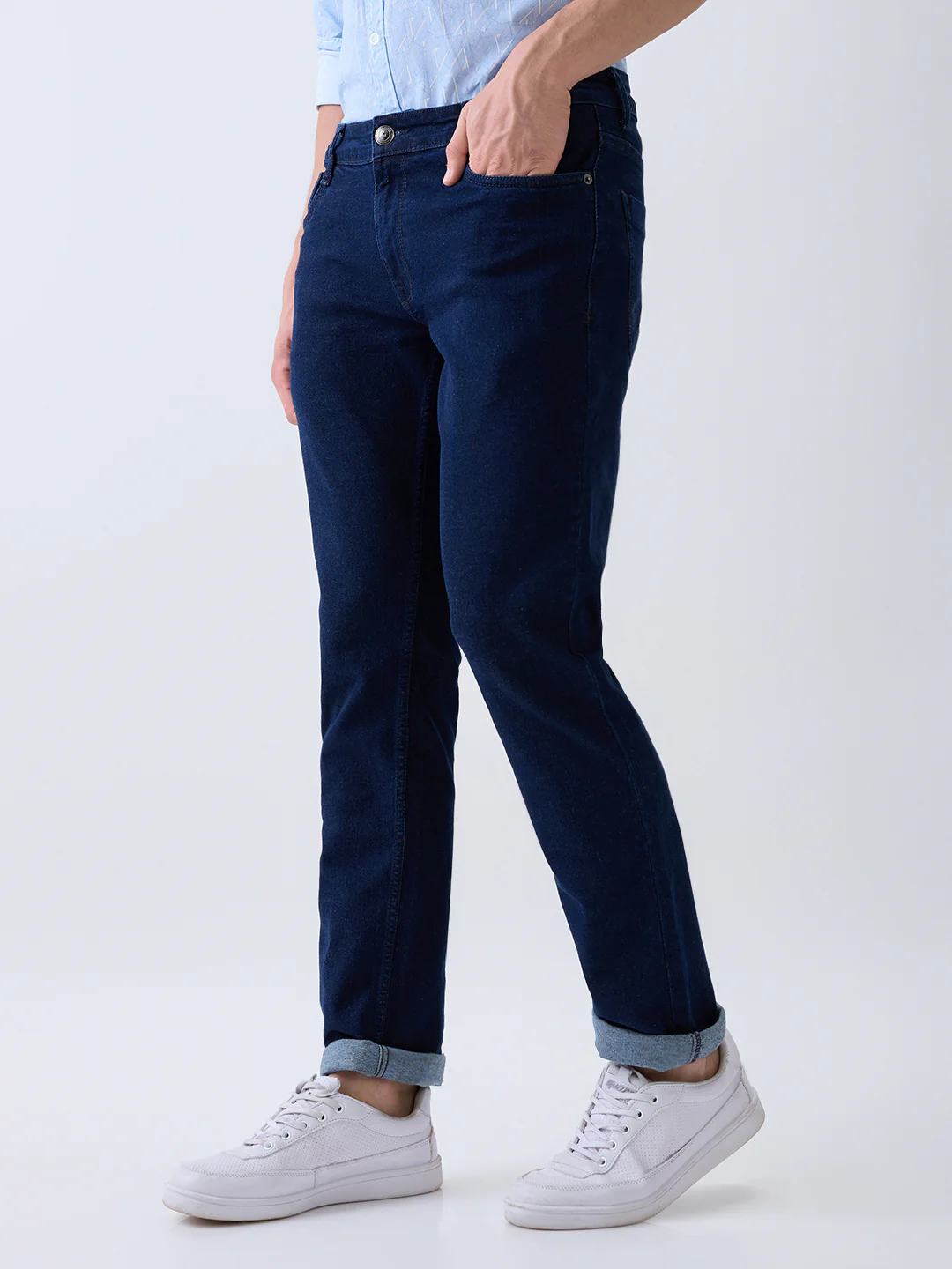 Parx Men Blue Knitted Low Rise Tapered Fit Cotton Blend Jeans - Image 2