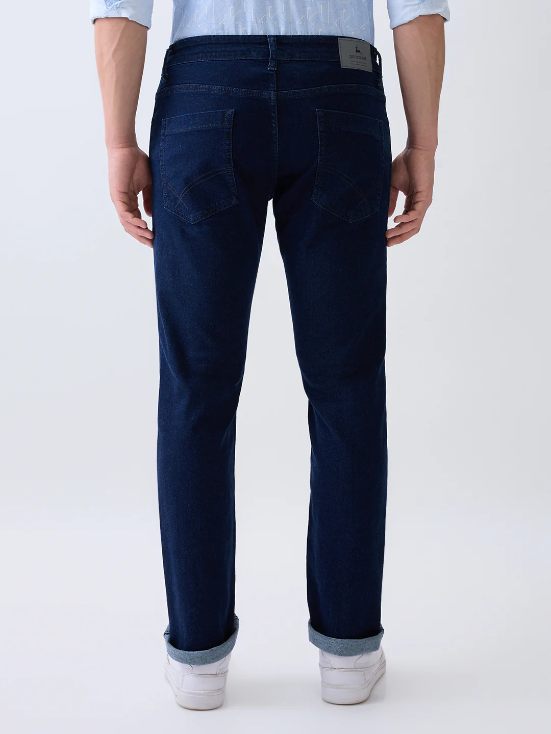 Parx Men Blue Knitted Low Rise Tapered Fit Cotton Blend Jeans - Image 4