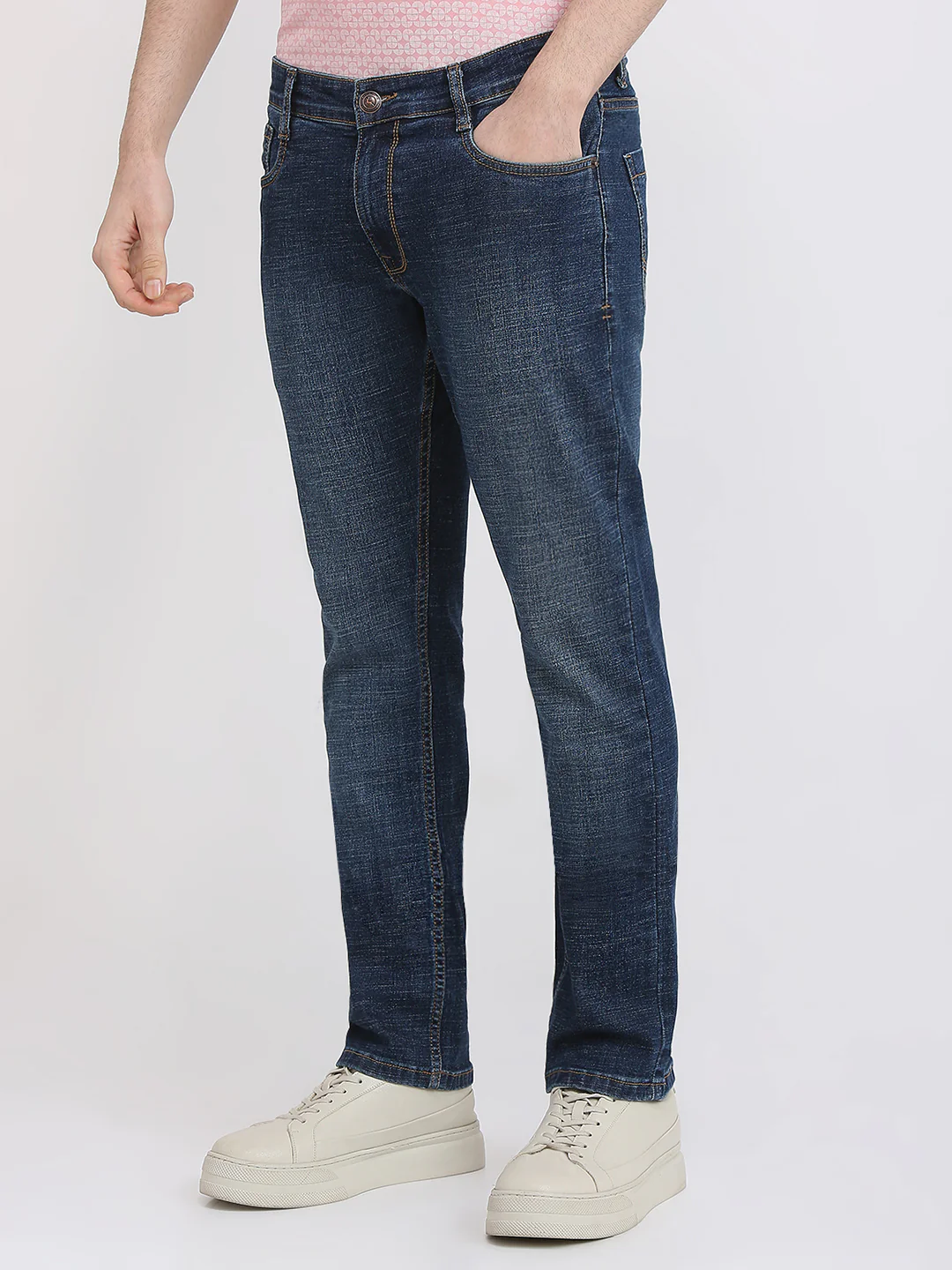 Parx Men Blue Knitted Low Rise Tapered Fit Cotton Blend Jeans - Image 2