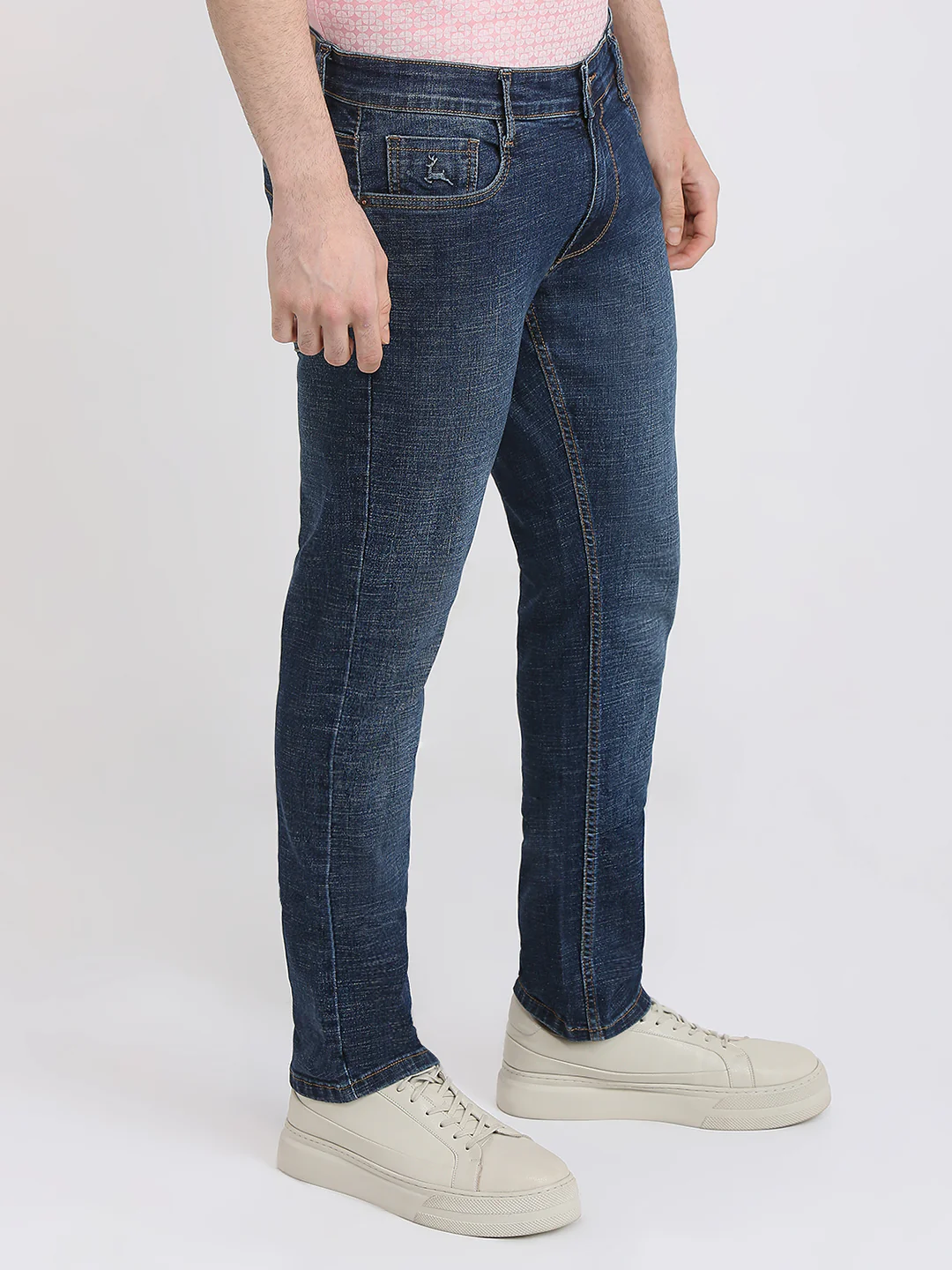 Parx Men Blue Knitted Low Rise Tapered Fit Cotton Blend Jeans - Image 3