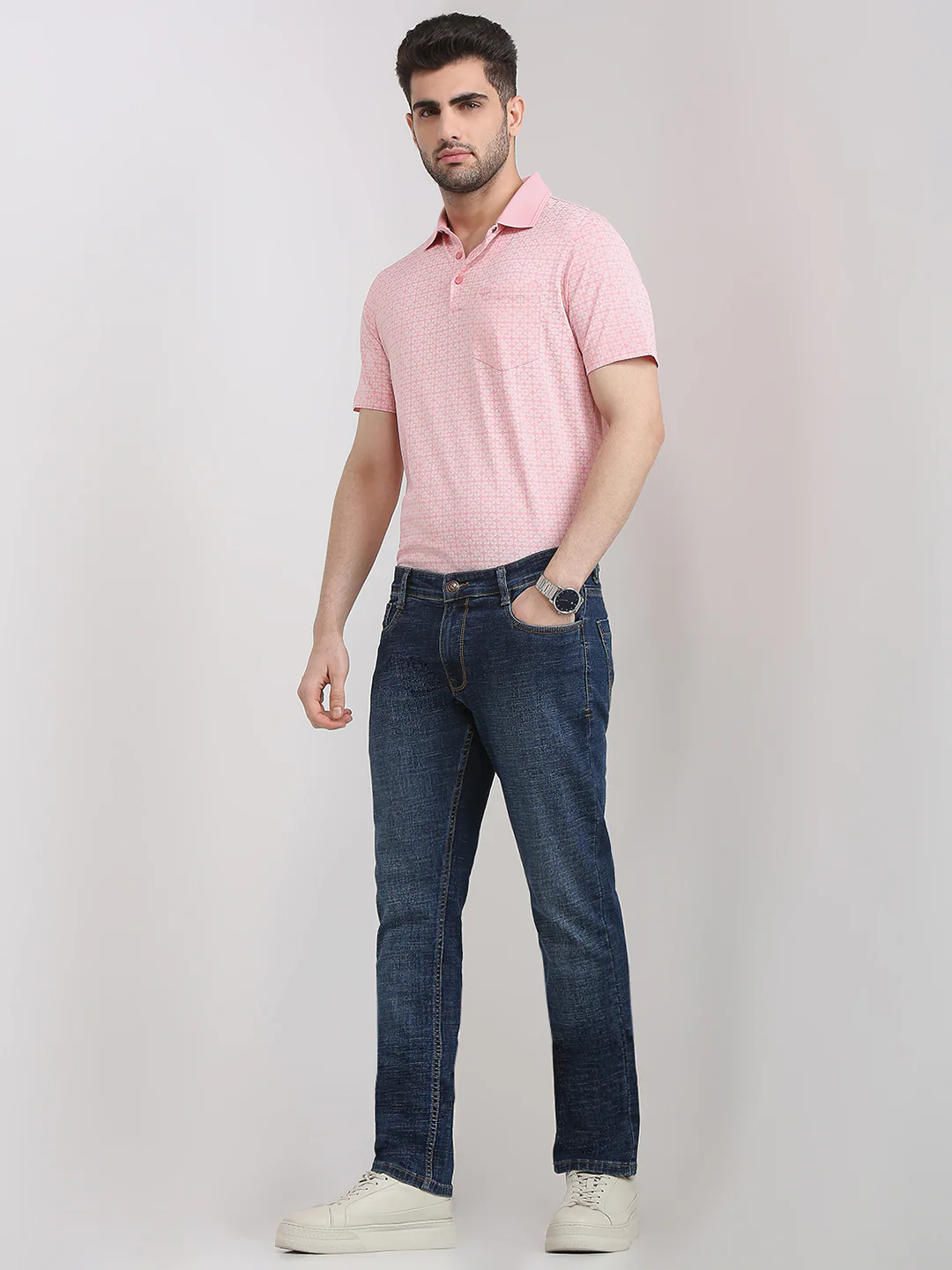 Parx Men Blue Knitted Low Rise Tapered Fit Cotton Blend Jeans - Image 5