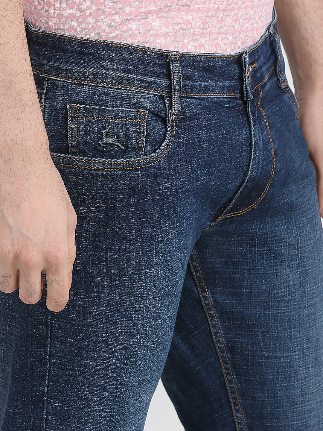 Parx Men Blue Knitted Low Rise Tapered Fit Cotton Blend Jeans - Image 6
