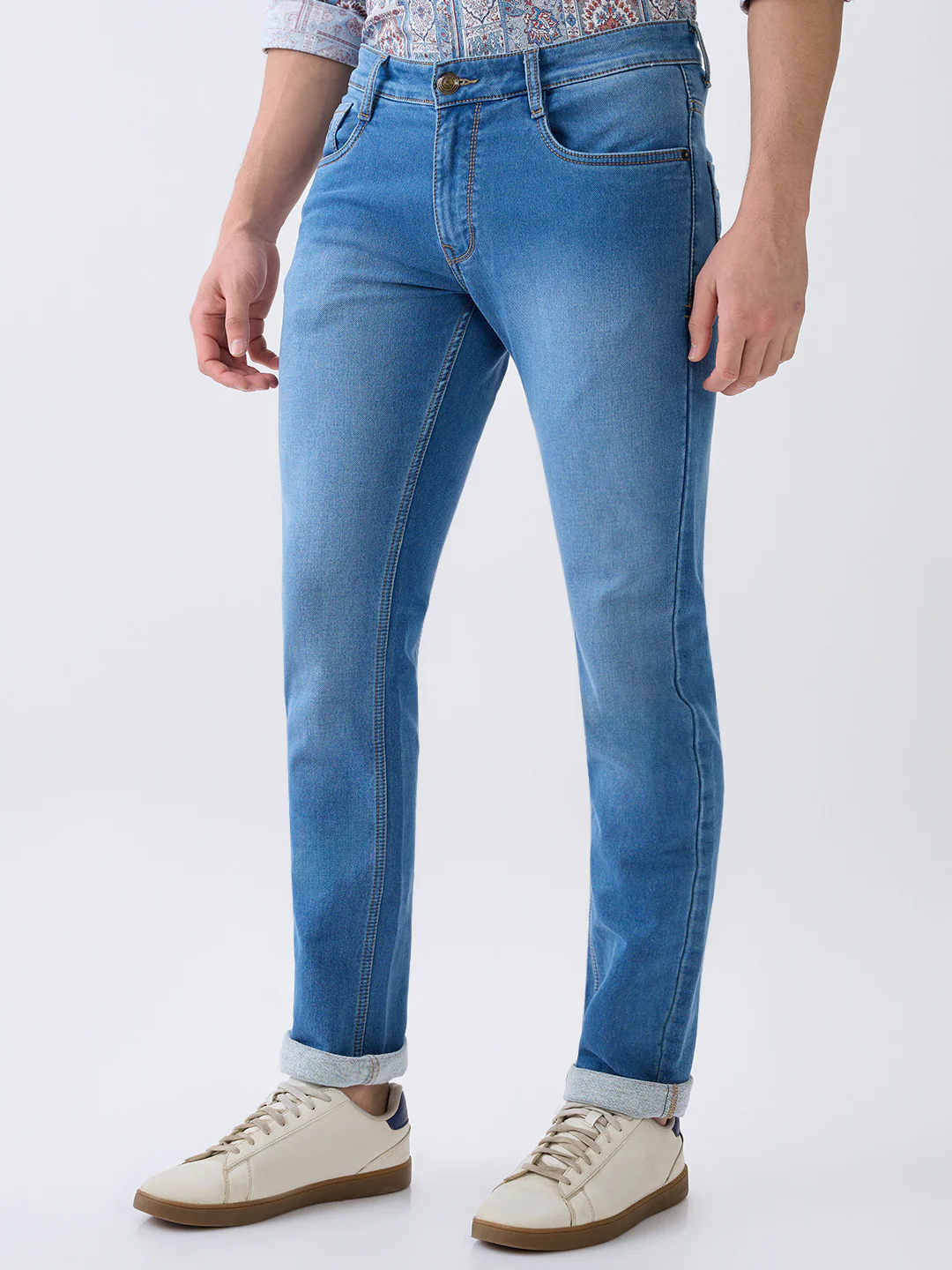 Parx Men Blue Knitted Low Rise Tapered Fit Cotton Blend Jeans - Image 2