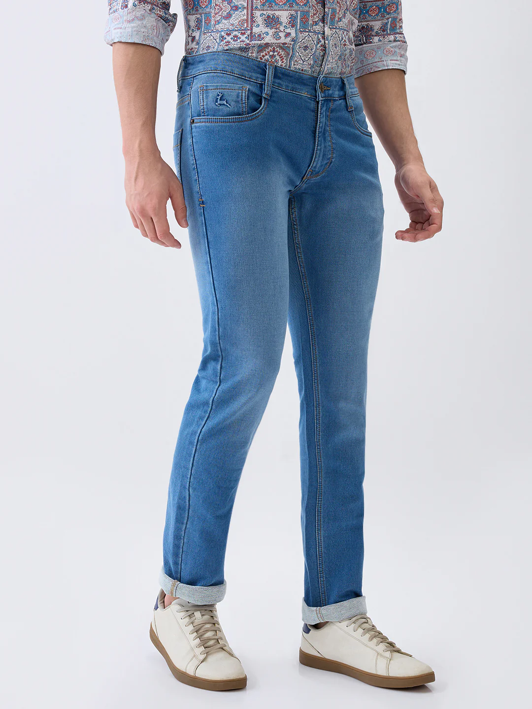 Parx Men Blue Knitted Low Rise Tapered Fit Cotton Blend Jeans - Image 3
