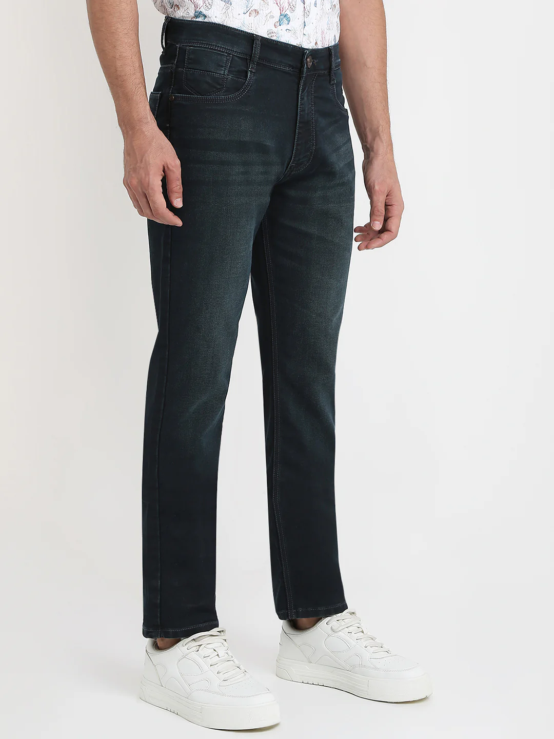 Parx Men Blue Knitted Mid Rise Straight Cotton Blend Jeans - Image 3