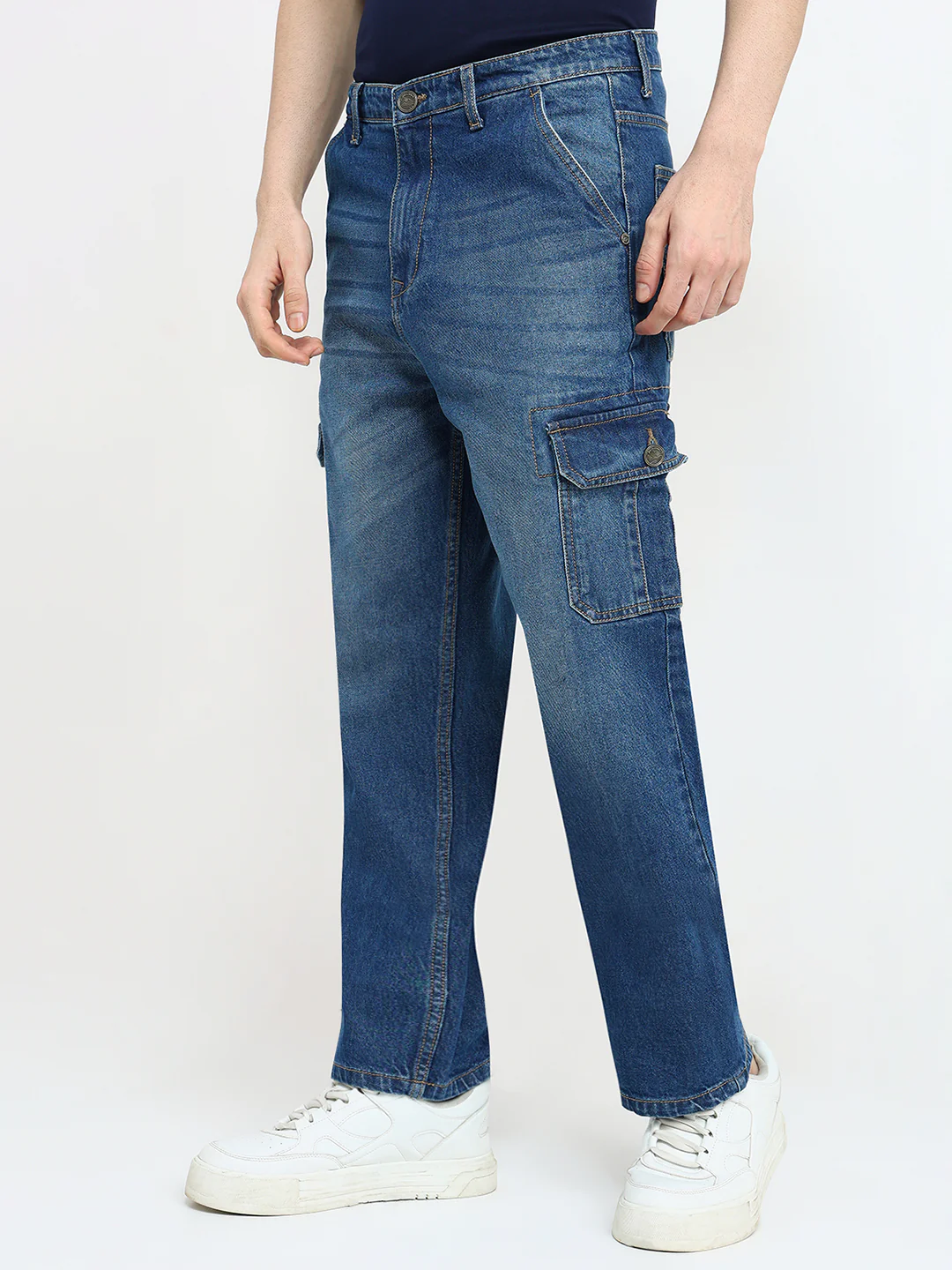 Parx Men Blue Knitted Slim Tapered Fit Cotton Blend Jeans - Image 2