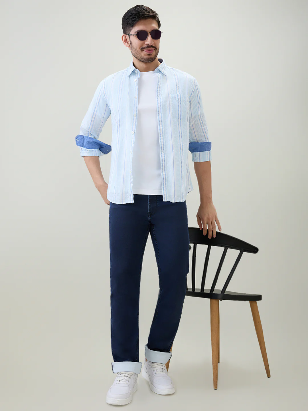 Parx Men Blue Knitted Slim Tapered Fit Cotton Blend Jeans - Image 6
