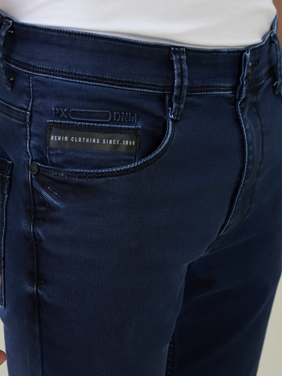 Parx Men Blue Knitted Slim Tapered Fit Cotton Blend Jeans - Image 7