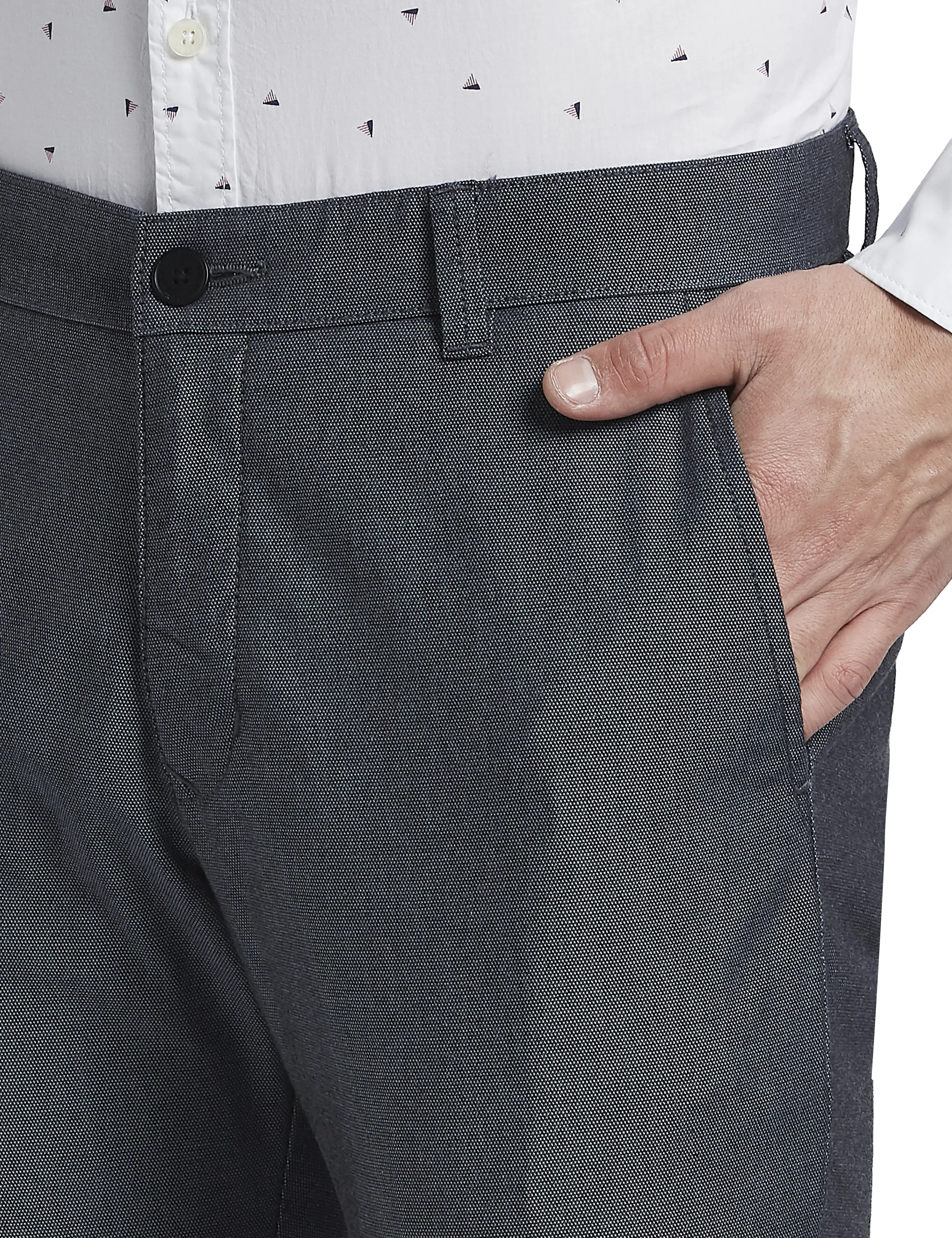Parx Men Blue Low Rise Tapered Fit Yarn Dyed Cotton Blend Trousers - Image 6