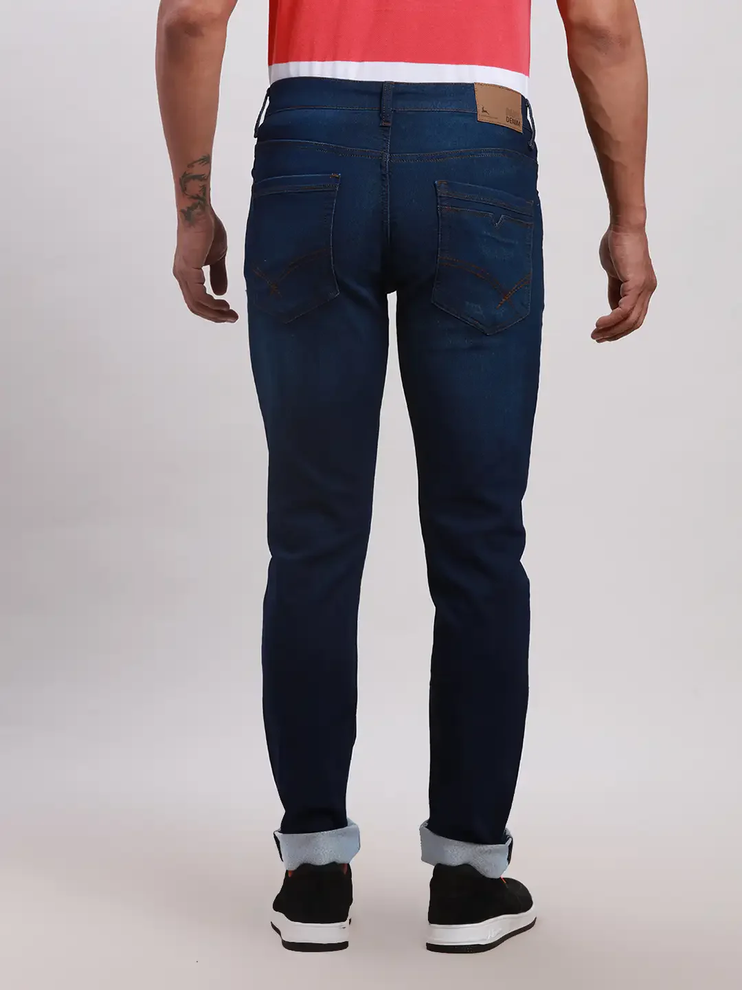 Parx Men Blue Plain Slim Tapered Fit Cotton Blend Jeans - Image 4