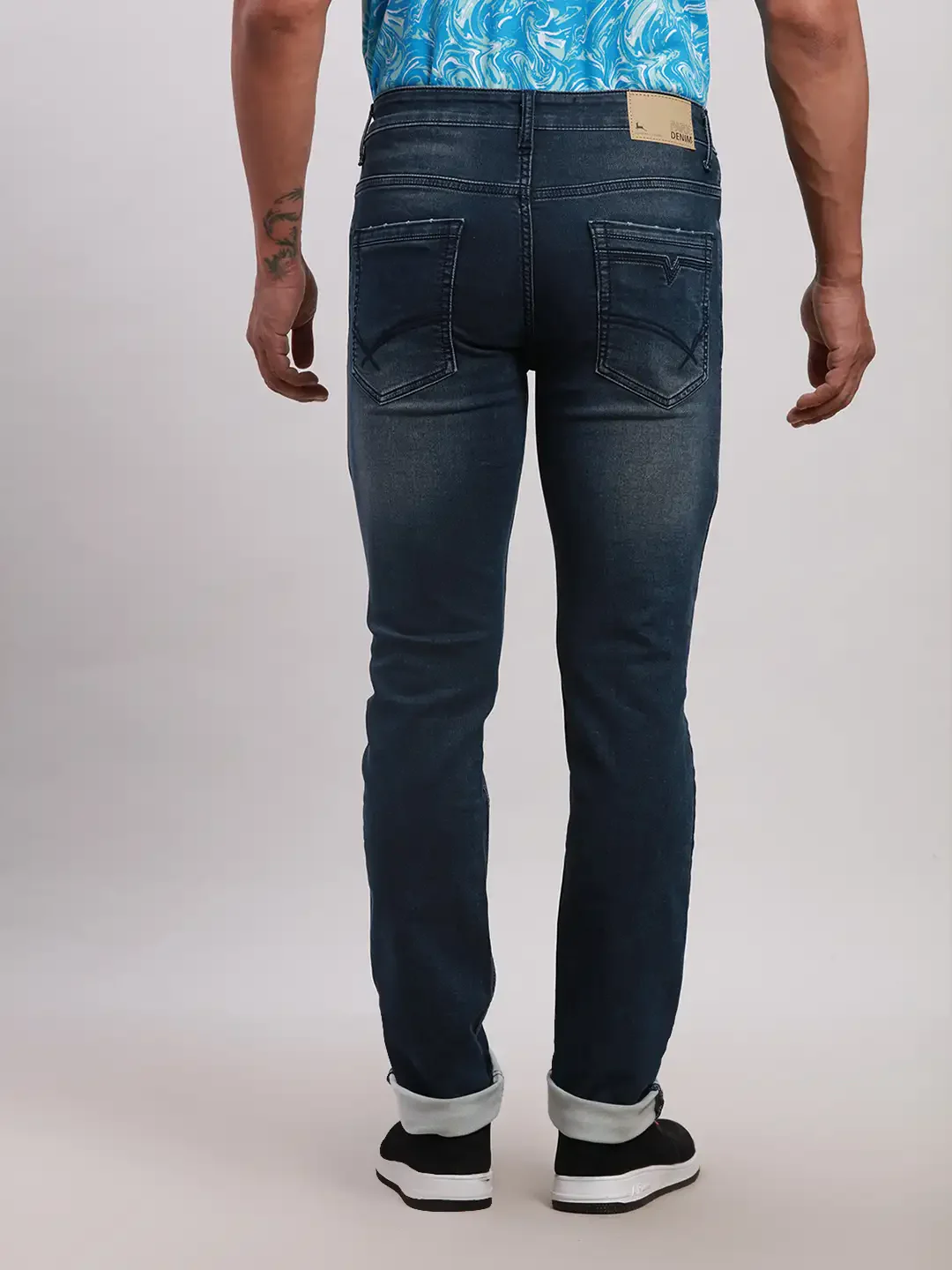 Parx Men Blue Plain Slim Tapered Fit Cotton Blend Jeans - Image 4