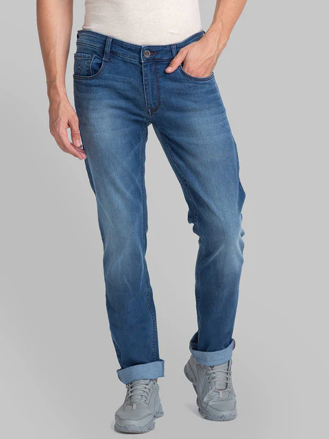 Parx Men Blue Plain Slim Tapered Fit Cotton Blend Jeans