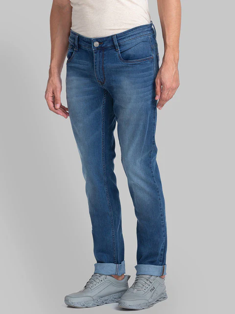 Parx Men Blue Plain Slim Tapered Fit Cotton Blend Jeans - Image 3