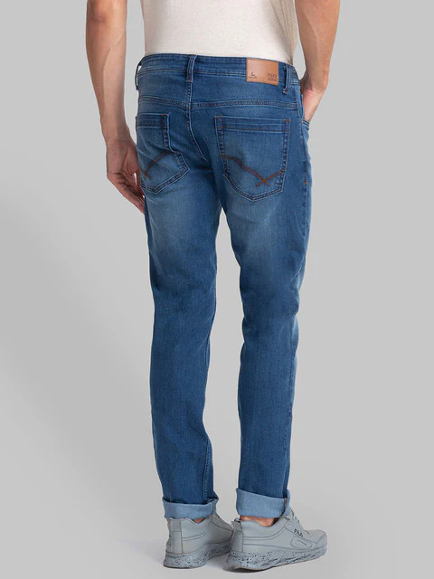 Parx Men Blue Plain Slim Tapered Fit Cotton Blend Jeans - Image 4