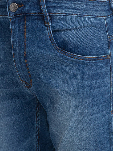 Parx Men Blue Plain Slim Tapered Fit Cotton Blend Jeans - Image 6