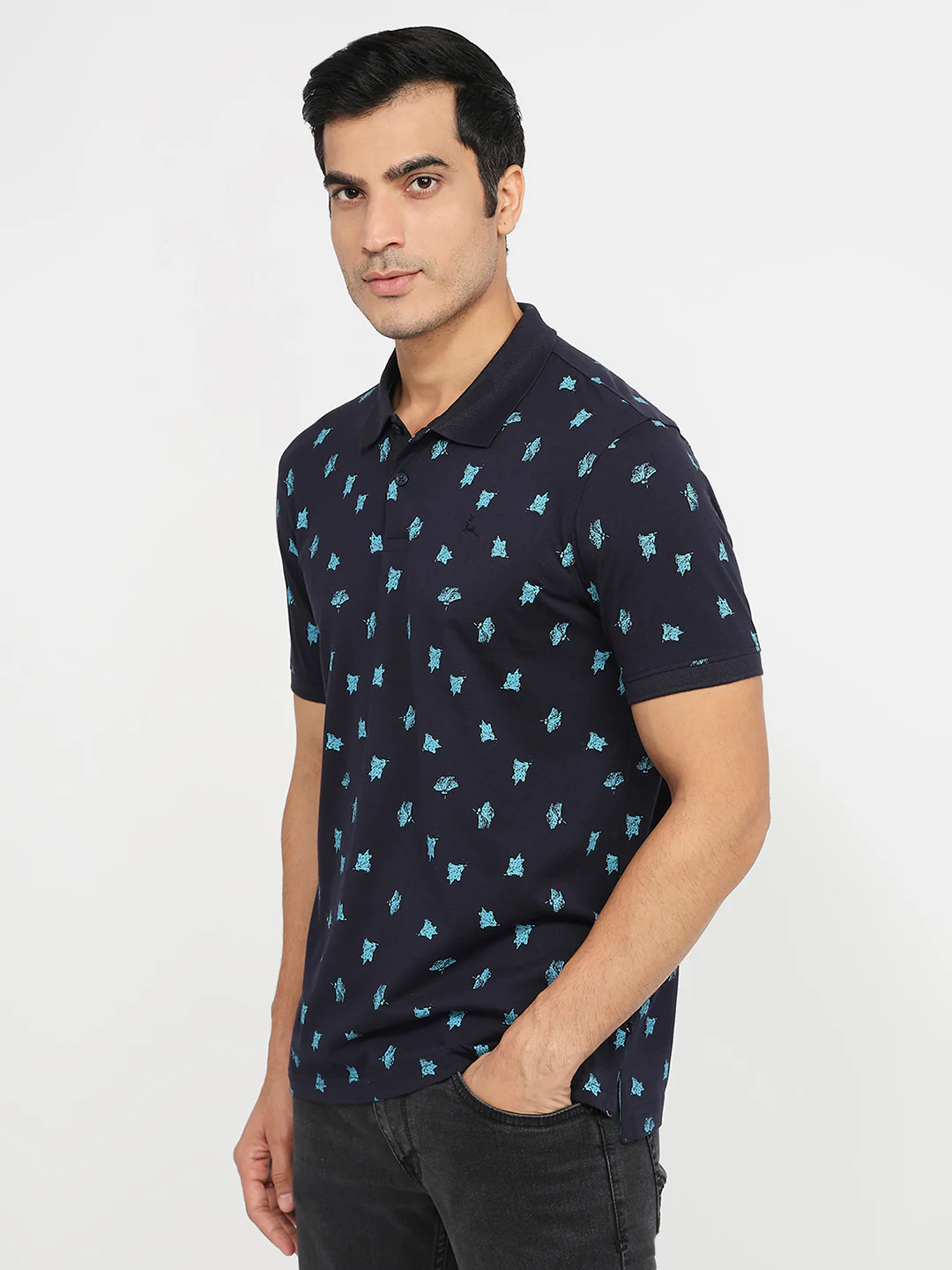 Parx Men Blue Print Regular Fit Cotton T-shirt - Image 2