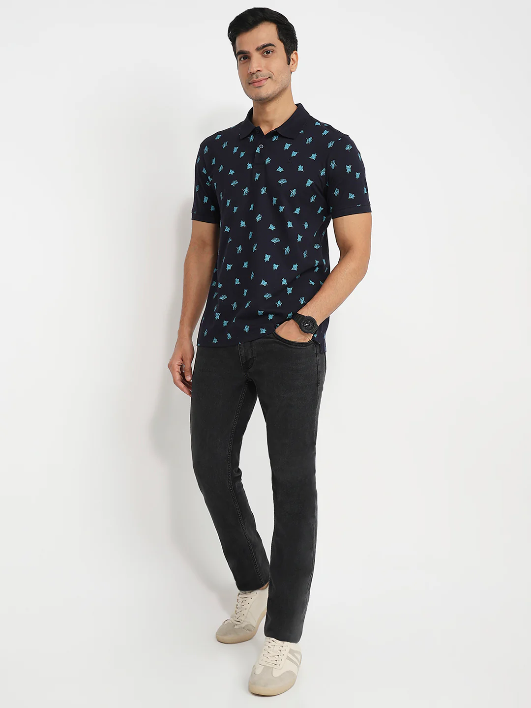 Parx Men Blue Print Regular Fit Cotton T-shirt - Image 5