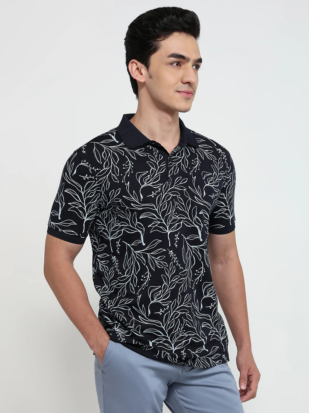 Parx Men Blue Print Regular Fit Rayon Blend T-shirt - Image 2