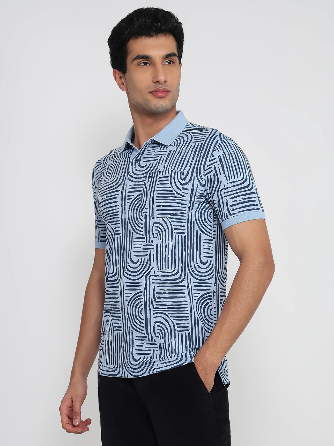 Parx Men Blue Print Regular Fit Rayon Blend T-shirt - Image 2