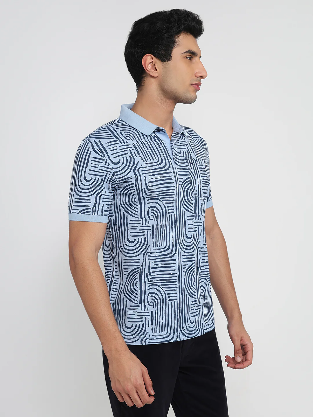 Parx Men Blue Print Regular Fit Rayon Blend T-shirt - Image 3